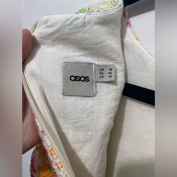 Size 12 ASOS Textured Woven Floral Mini Shift Dress with Flutter Sleeves - Picture 4 of 6